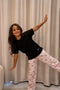 Girls summer pajama set Black t-shirt + Rose Dog Pants